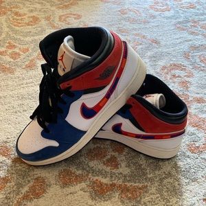 Nike Air Jordan 1 Mid SE White Red Rush Blue BQ6931-146 GS Sz 6.5 Y